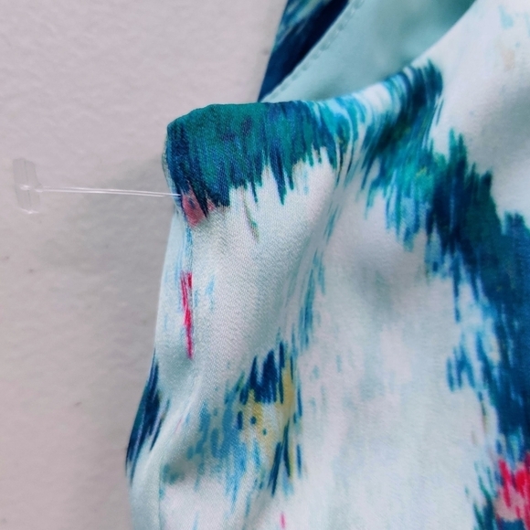 UNGARO Maureen Halter Maxi Dress M  Floral Blue Multi Ruched Waist Sleeveless - Picture 8 of 16